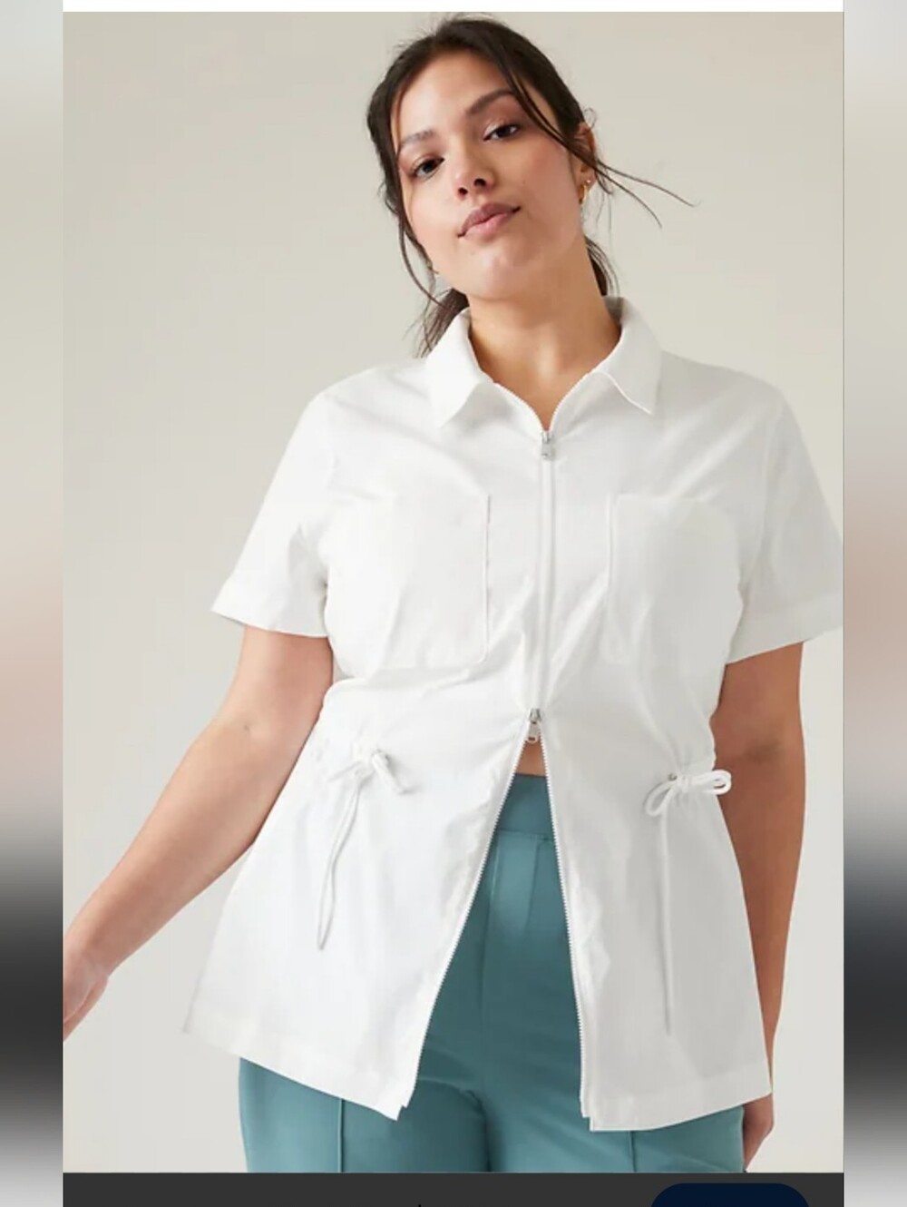 Athleta White Short-Sleeve Zip Utility Shirt